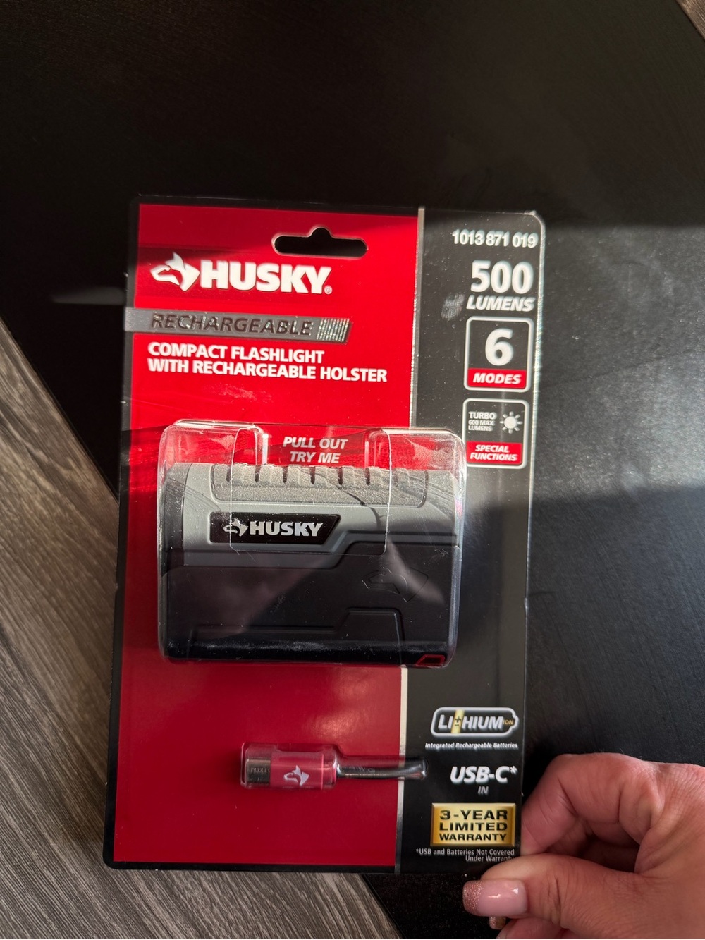 Husky Compact Flashlight with Rechargeable Holster - 500 Lumens